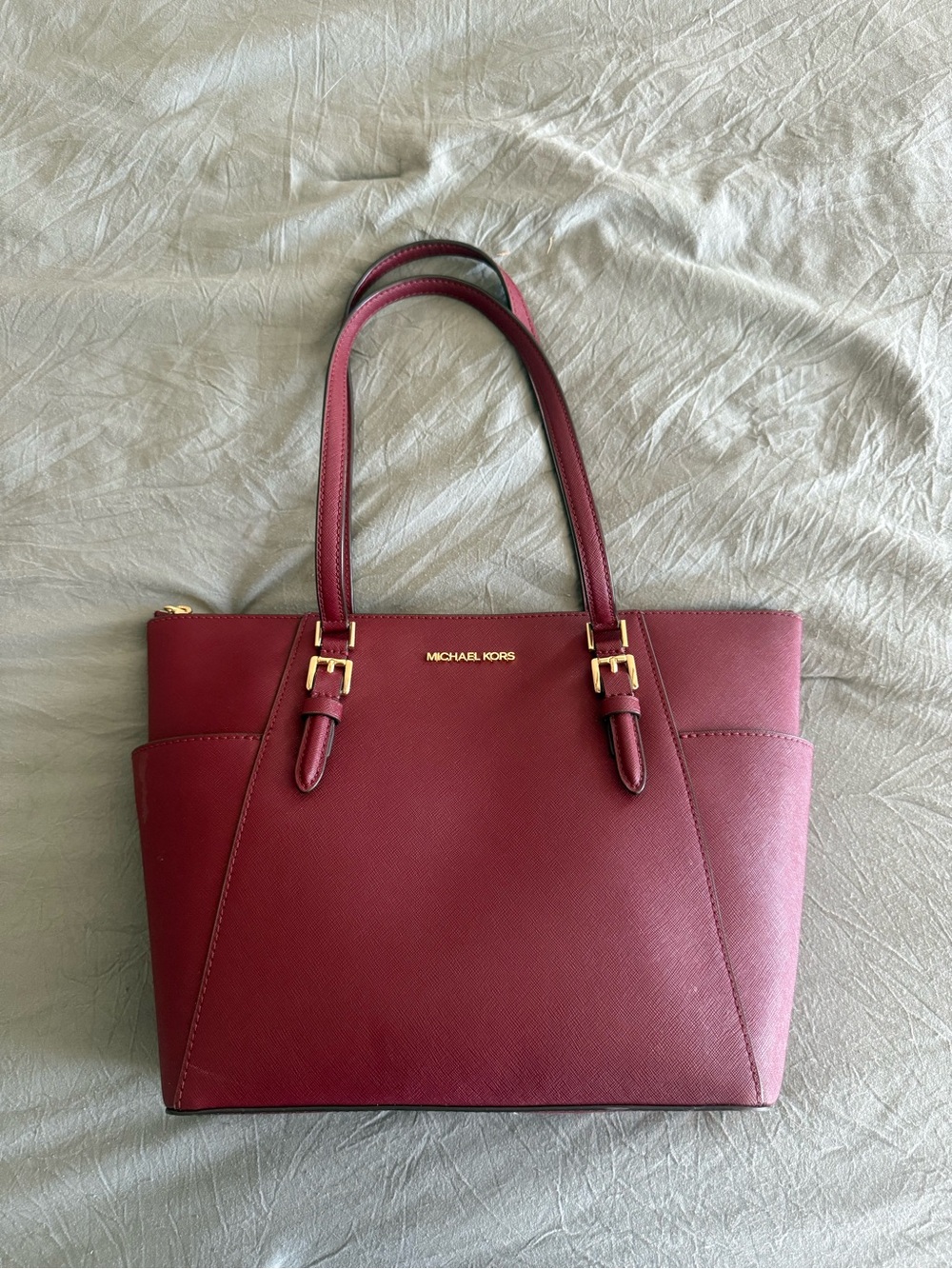 Michael Kors Wine Plum Saffiano Tote with Gold Hardware